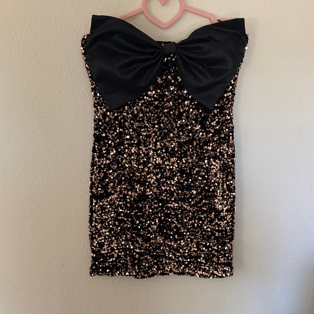 Sequin Dress with Black Bow